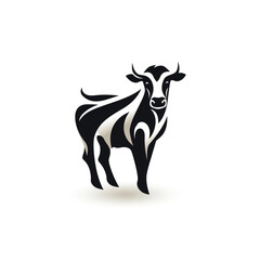 STYLIZED COW, full body, black an white, logo, icon, minimalist сreated with Generative Ai