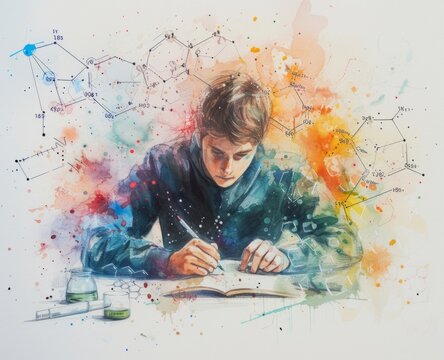 a watercolor illustration represents a man writing an article Generative AI