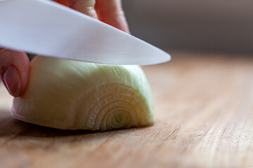 Obraz na płótnie Canvas close up of a sliced onion