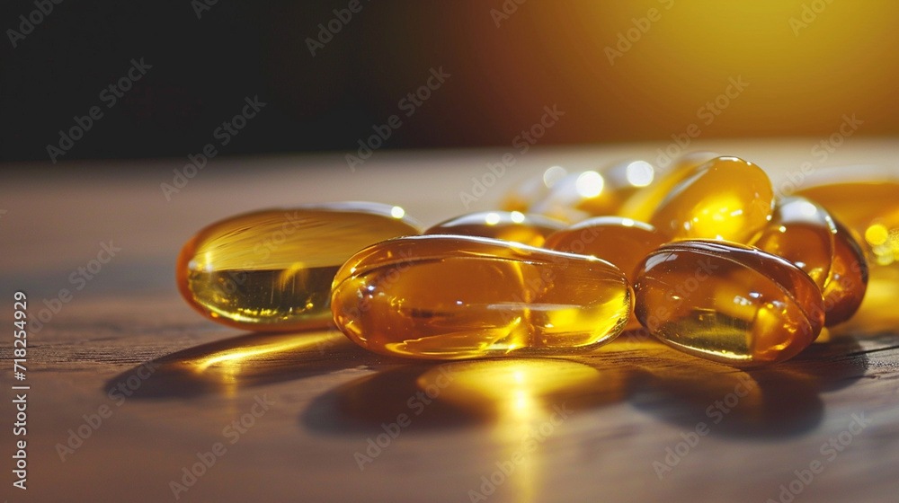 Wall mural Omega-3 capsules. selective focus. Generative AI,