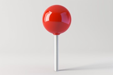 3D Rendering Shows Round Red Lollipop On White Stick. Сoncept Candy Still Life, Sweet Treats, 3D Visualization, Pop Of Color, Whimsical Candy