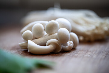 White mushrooms on the kitchen table