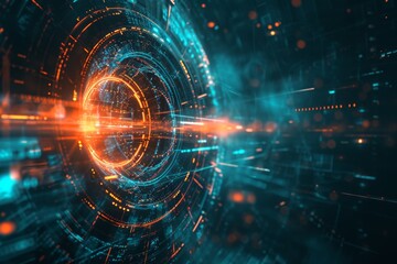 Dynamic Digital Backdrop Showcasing Abstract Technology And Futuristic Cyber Space. Сoncept Glamorous Red Carpet Event, Nature-Inspired Portraits, Whimsical Fairy Tale Photos, Retro 80S Style Shoot