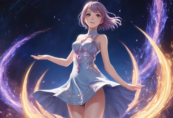 Beautiful young girl in a short dress anime 
