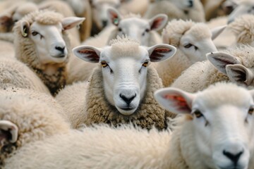 Gathering Of Sheep Huddled Together In Close Proximity. Сoncept Sheep Flock, Huddling Together, Group Dynamics, Animal Behavior