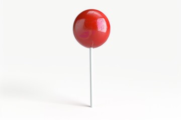 Vibrant Red Lollipop On White Stick, Isolated In 3D Rendering. Сoncept Candy-Themed Photoshoot, 3D Rendered Props, Pop Of Red, Whimsical Isolation