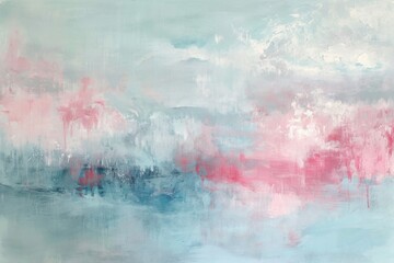 Abstract Painting With Soft Pink And Calming Sky Blue Hues. Сoncept Abstract Art, Soft Pink Hues,...