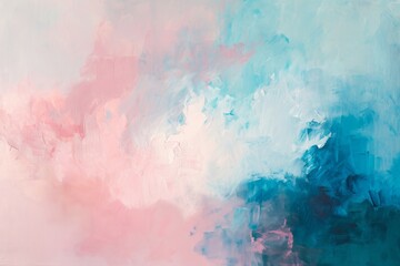 Abstract Painting With Soft Pink And Calming Sky Blue Hues. Сoncept Bold And Vibrant Landscapes, Serene Watercolor Seascapes, Expressive Floral Still Life, Whimsical Abstract Animals - obrazy, fototapety, plakaty