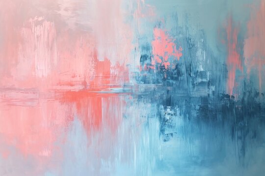 Abstract Painting With Soft Pink And Calming Sky Blue Hues. Сoncept Nature-Inspired Art, Serene Landscapes, ​Floral Still Life, Expressive Brushstrokes, Abstract Textures