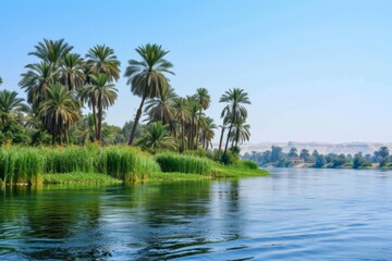 Obraz premium Beautiful Scenery Of The Nile On The Way To The Pyramids. Сoncept Sunset Over The Ocean, Majestic Mountain Range, Serene Forest Retreat, Vibrant Cityscape At Night