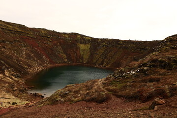 Fototapeta na wymiar the Kerid is a small volcanic crater of Iceland whose bottom is occupied by a lake