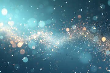 Christmas Lights and Bokeh on Bright Blue Background, Light Teal and Gold Style - obrazy, fototapety, plakaty