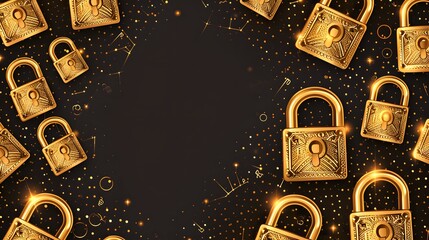 Golden Antique Padlocks Surrounded by Stars Copy Space