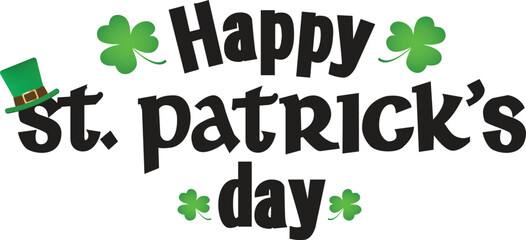 Happy St. Patrick's day lettering with green hat and shamrock