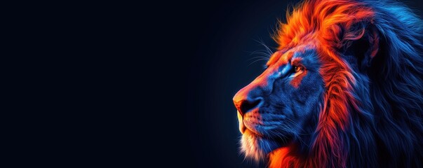 Majestic Lion in Royal Blue and Orange Illumination