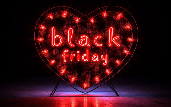 placa em forma de coração com texto neon diz "black friday"