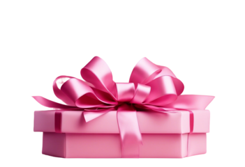 All pink concept blank pink pastel color gift box with pink ribbon bow isolated on transparent background