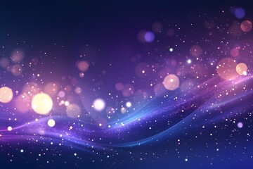 Violet Indigo Bokeh Space with Lights, Abstract Flowing Forms