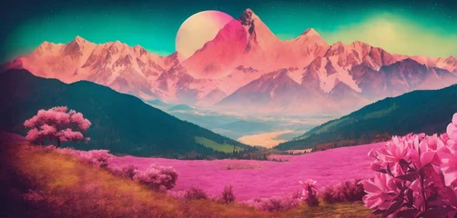 Poster Roze sunset in the mountains