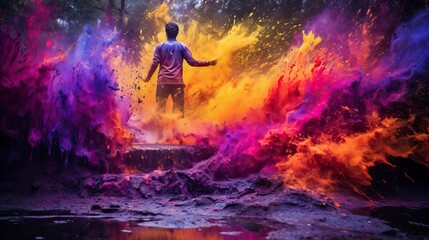 Obraz na płótnie Canvas Splashes of paint for Holi in nature 