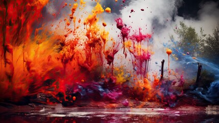 Splashes of paint for Holi in nature
