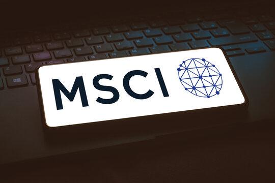 January 24, 2024, Brazil. In this photo illustration, the MSCI Inc. logo is displayed on a smartphone screen.