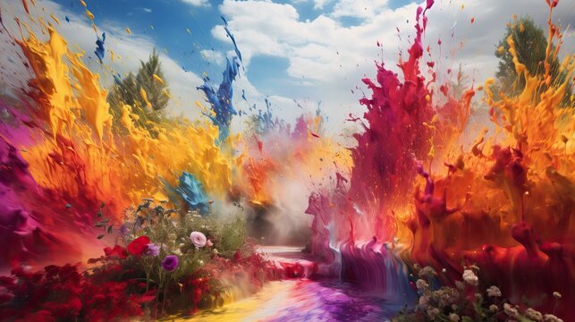 Splashes of paint for Holi in nature