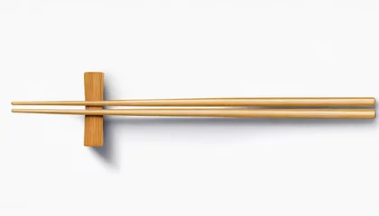 Foto op Canvas top view of wooden chopsticks on white background © Raymond