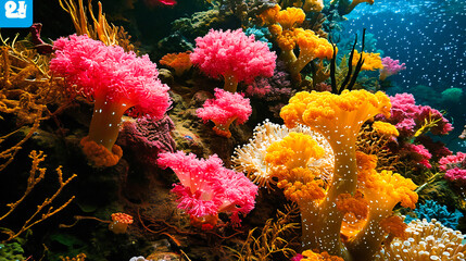 Vibrant Underwater Coral Reef, Tropical Fish in Ocean, Marine Life, Diving Adventure, Colorful Sea Scene