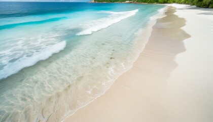 beautiful tropical white empty beach and sea waves seen from above seychelles grand anse beach aerial view