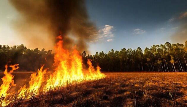 fire on agricultural land near forest
