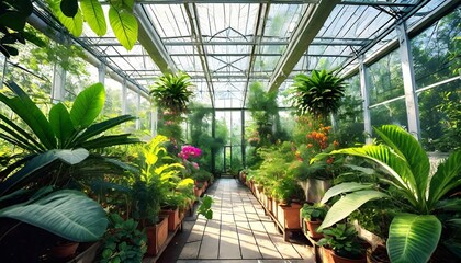 tropical plants in the botanical garden greenhouse art drawing photo wallpaper
