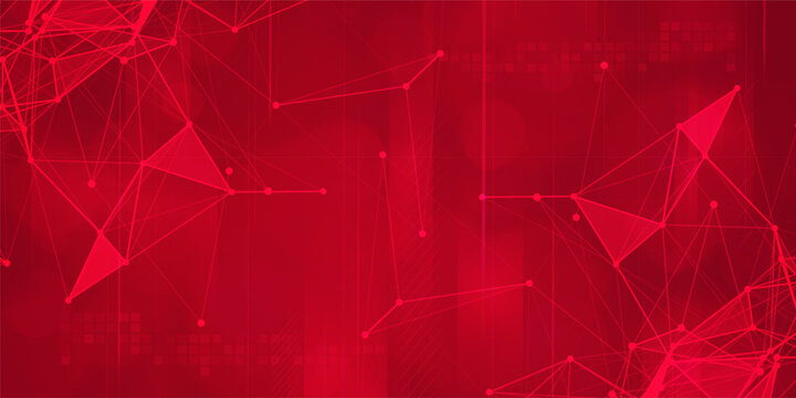 Digital technology futuristic internet network connection red background, abstract cloud cyber information communication, Ai big data science, innovation future tech, line dot illustration vector 3d