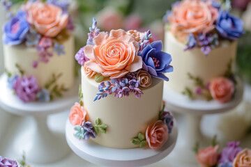Obraz na płótnie Canvas Mini Cakes with Sugar Flower and Fondant Decorations