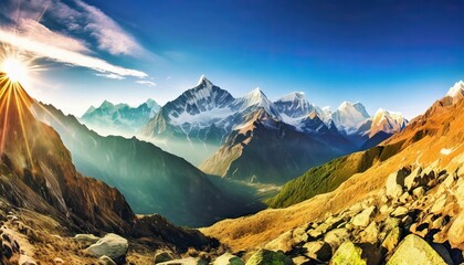 himalayan landscape mountains - obrazy, fototapety, plakaty