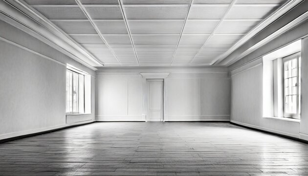 black and white photo of an empty room