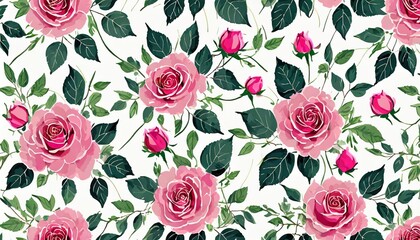seamless pattern with flowers and leaves hand drawn background floral pattern for wallpaper or fabric flower rose botanic tile