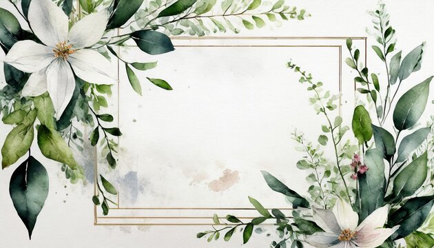 ready to use card herbal watercolor invitation design with leaves flower and watercolor background floral elements botanic watercolor illustration template for wedding frame