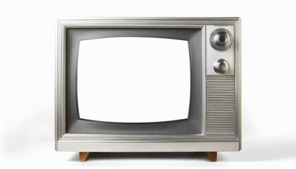 old vintage silver tv 1980s 1990s 2000s with white screen isolated on white background - obrazy, fototapety, plakaty
