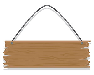 vector design of an elongated blank board made of brown wood with rope ties and bolts on each side of the top suitable for writing something in the center of the board