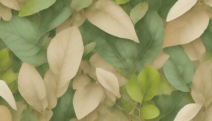 widebackground with green and beige leaves simple natural illustration