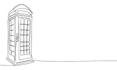Phone Booth one line continuous. Line art Phone Booth retro banner concept. Hand drawn vector art. - obrazy, fototapety, plakaty