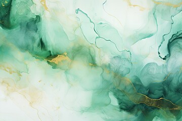 Abstract watercolor green marble alcohol ink texture and luxury gold glitter background