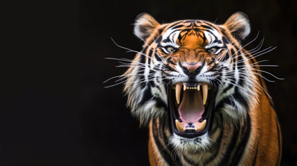 Roaring Tiger with Dramatic Black Background
