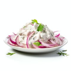 a onion & mayo salad, studio light , isolated on white background