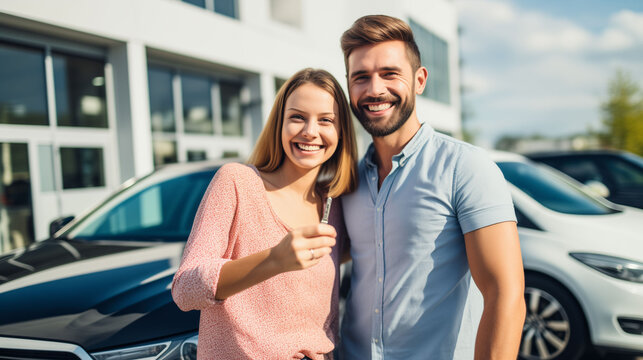 Couple at a rental car agency