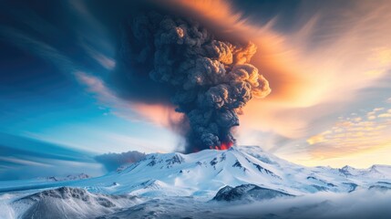 Majestic Volcanic Eruption at Dusk with Dramatic Sky