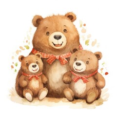 Illustration of a family of bears with flowers on a white background.