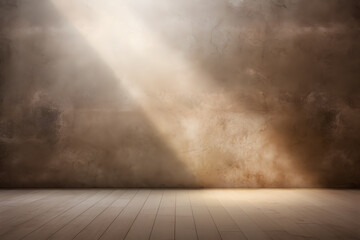 Universal background for presentation with a beige textured wall and sun light rays.
