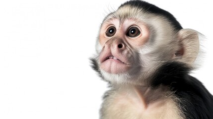 Surprised Capuchin Monkey Close-Up on White Background